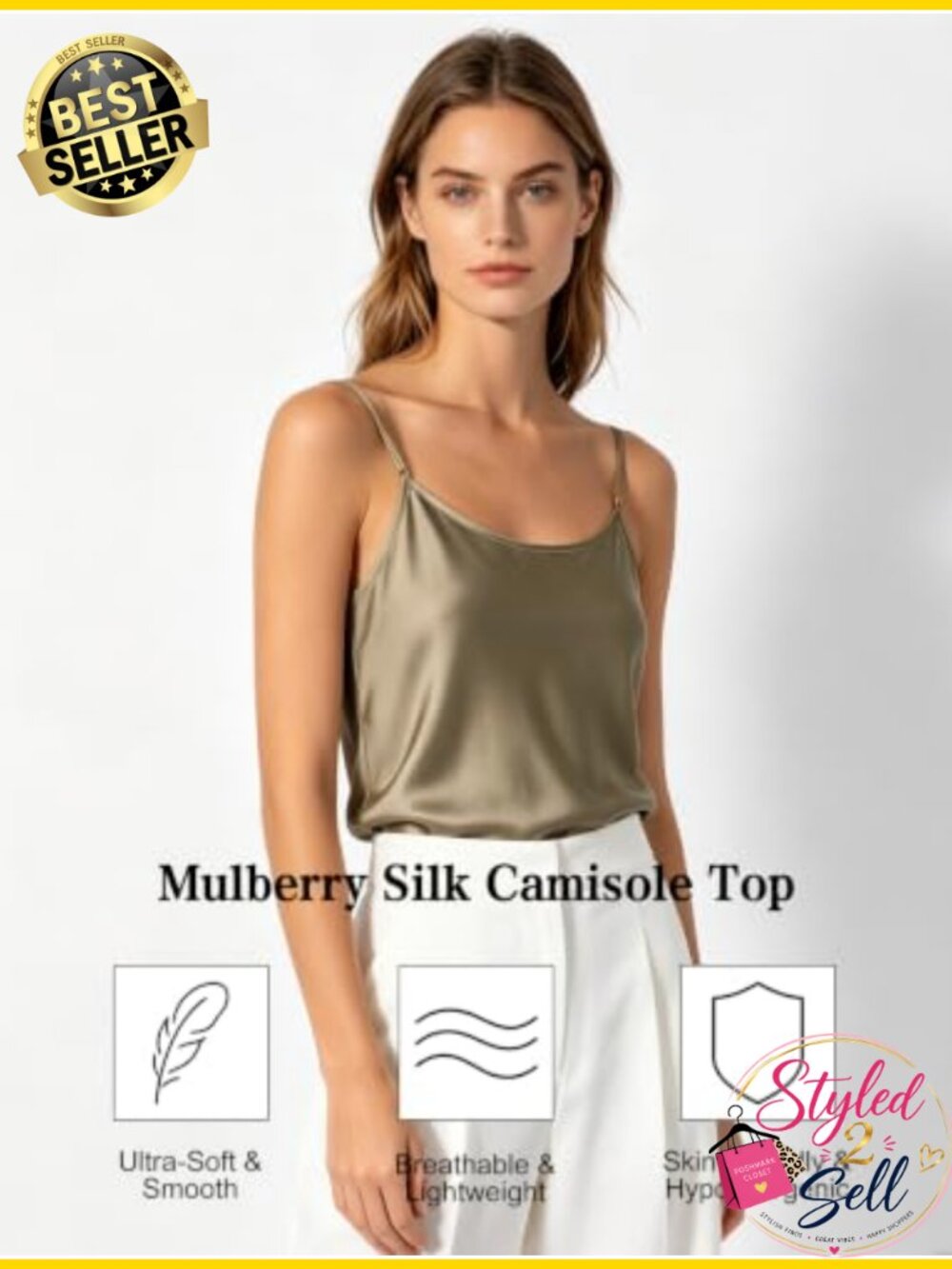 100% Mulberry Silk Camisole Tank Top Women 6A Satin Scoop Neck Sleeveless - Picture 4 of 6